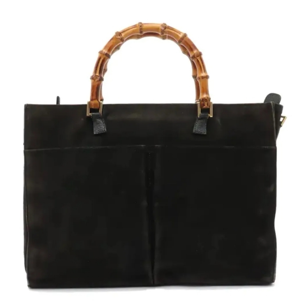 GUCCI Black Suede Bamboo Top Handle Satchel Hand Bag!